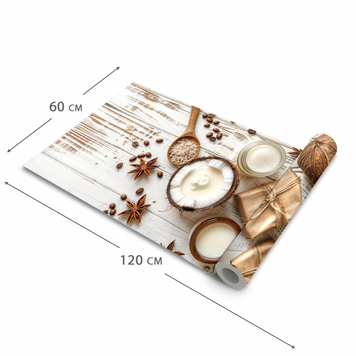 Zeitsparender großer Küchenteppich mit Motiv Natürliche Pflegeprodukte in der Größe 80x280 cm