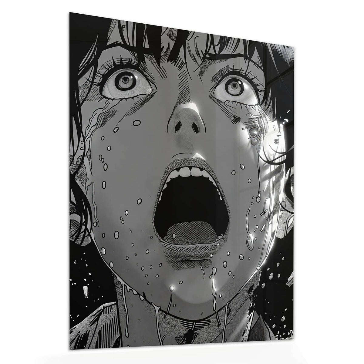 Echtglas, 4 mm – kein Acryl, keine Folie – Wandbild - Manga-Schrei - Hochformat