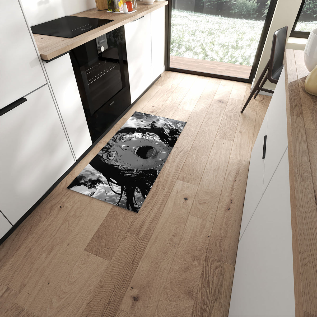 Abriebfester waschbarer Teppich fürs Esszimmer mit Motiv Schreiender Ausdruck in moderner Küche #grösse_60 x 120 cm