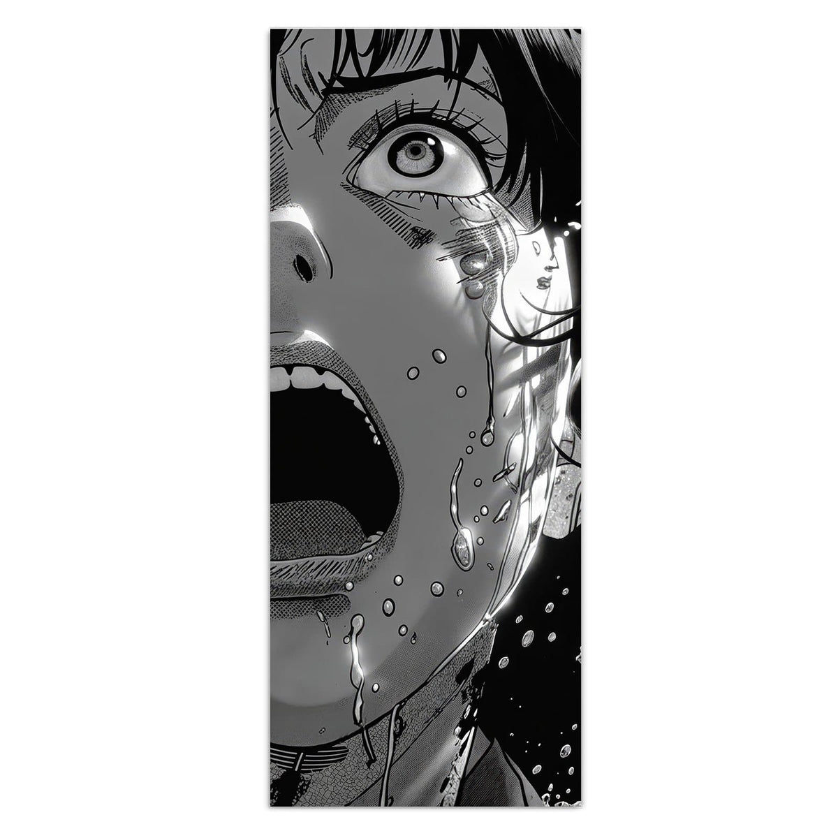 Wandbild - Manga-Schrei - Hochformat – Schreiendes Manga-Gesicht in Schwarz-Weiß