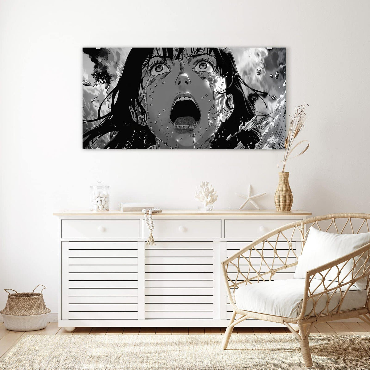 Echtglas, 4 mm – kein Acryl, keine Folie – Wandbild - Manga-Schrei - Querformat