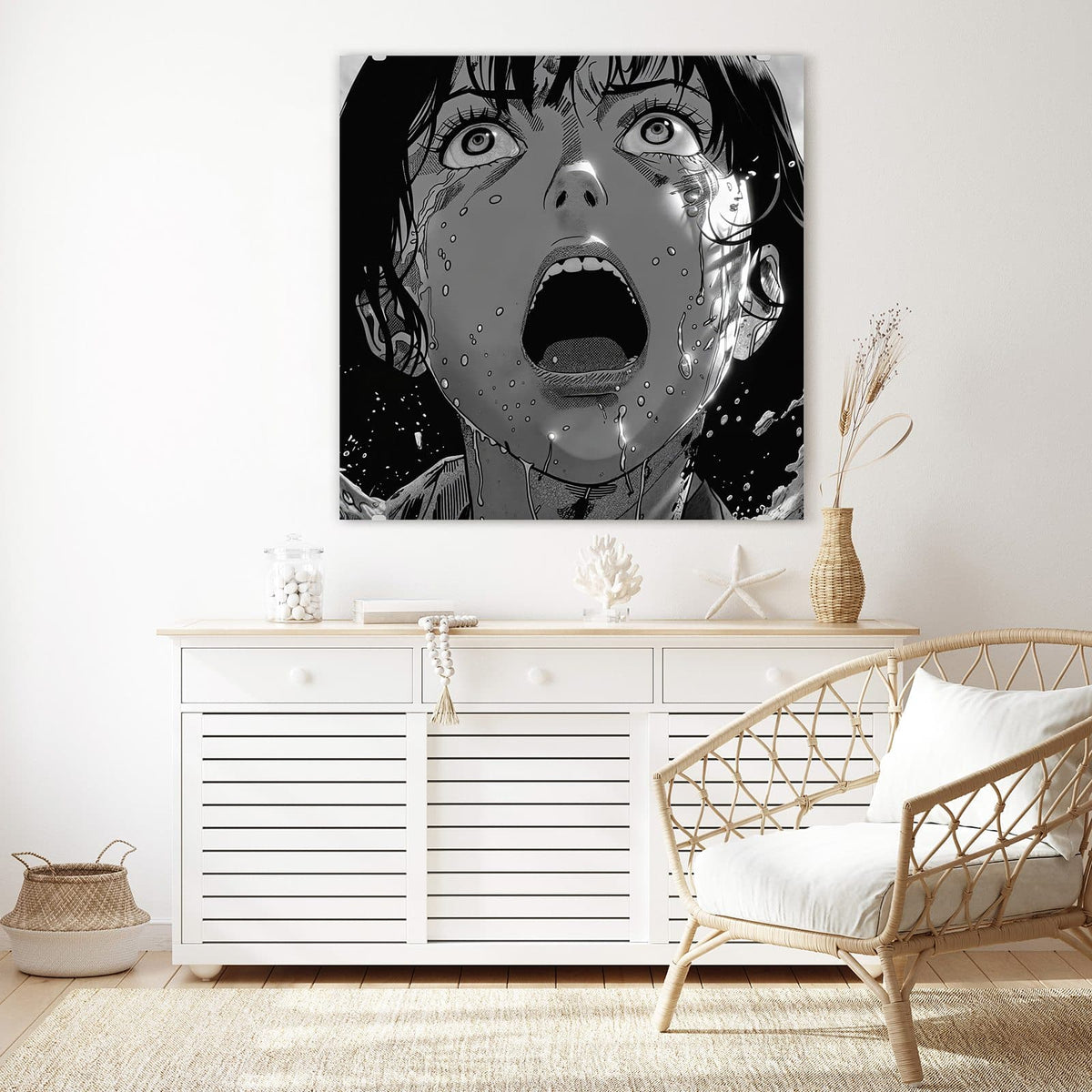 Echtglas, 4 mm – kein Acryl, keine Folie – Wandbild - Manga-Schrei - Quadratisch