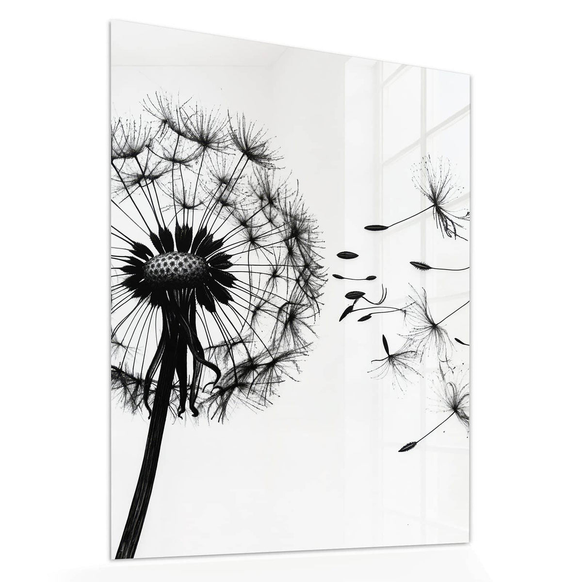 Echtglas, 4 mm – kein Acryl, keine Folie – Wandbild - Pusteblume auf Weiß - Hochformat