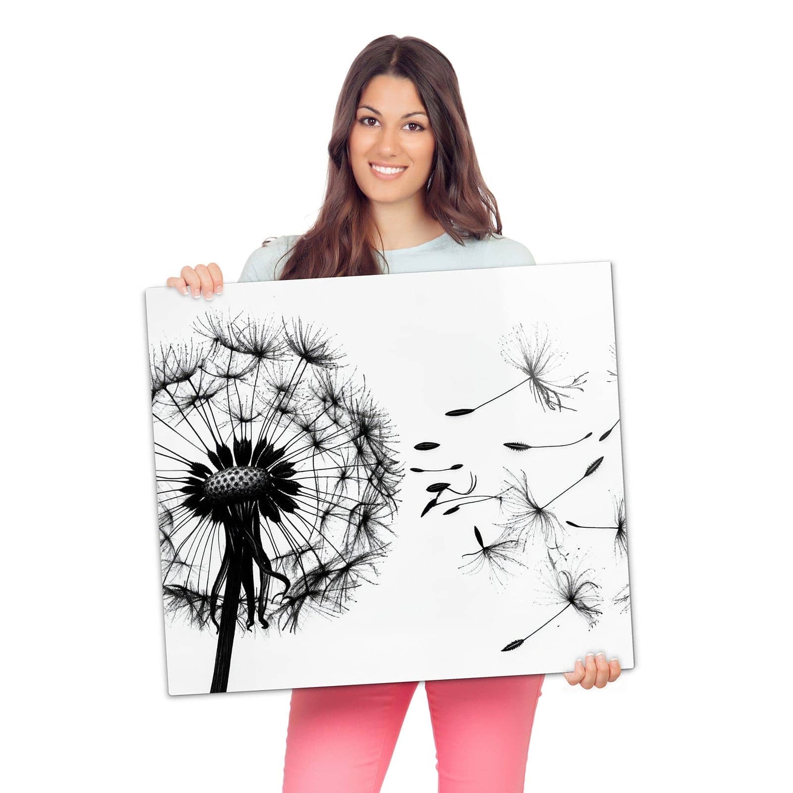 1-teilige Kochfeldabdeckung mit Pusteblume-Motiv wird zur Größendarstellung gehalten