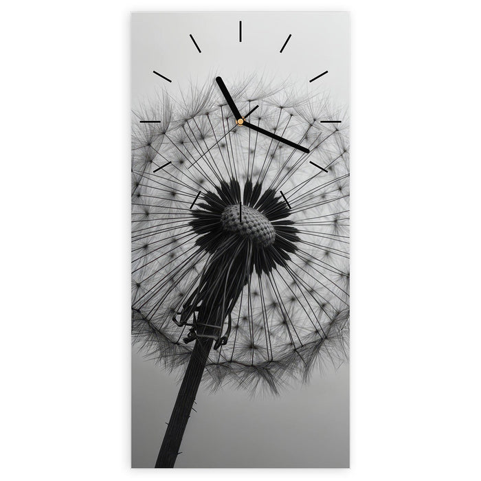 Wanduhr Pusteblume im Wind aus Glas – Hochformat 30 × 60 cm mit Ziffernblatt Linie