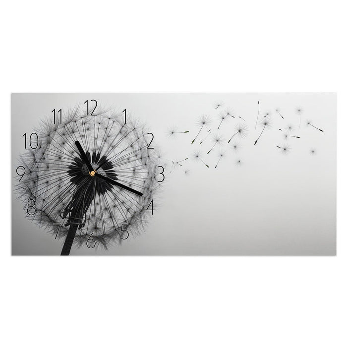 Wanduhr Pusteblume im Wind aus Glas – Querformat 60 × 30 cm mit Ziffernblatt Elegant