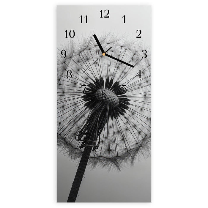 Wanduhr Pusteblume im Wind aus Glas – Hochformat 30 × 60 cm mit Ziffernblatt Klassisch