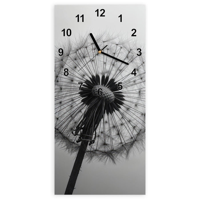 Wanduhr Pusteblume im Wind aus Glas – Hochformat 30 × 60 cm mit Ziffernblatt Modern