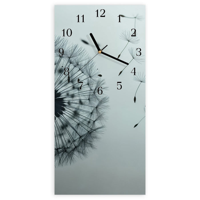 Wanduhr Sanfte Pusteblume aus Glas – Hochformat 30 × 60 cm mit Ziffernblatt Klassisch