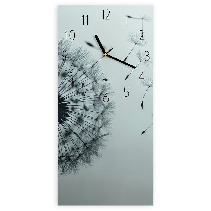 Wanduhr Sanfte Pusteblume aus Glas – Hochformat 30 × 60 cm mit Ziffernblatt Elegant