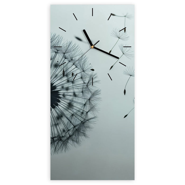 Wanduhr Sanfte Pusteblume aus Glas – Hochformat 30 × 60 cm mit Ziffernblatt Linie