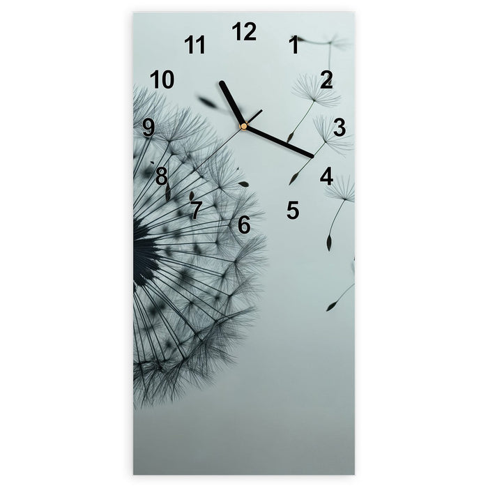 Wanduhr Sanfte Pusteblume aus Glas – Hochformat 30 × 60 cm mit Ziffernblatt Modern