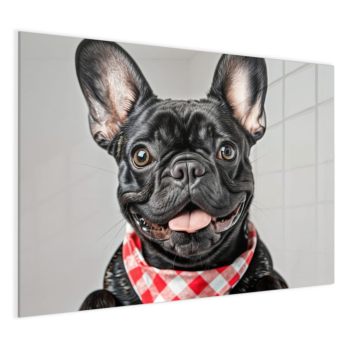 4 mm Glas statt lackiertem Blech – Glas Magnettafel - Bulldogge mit Halstuch