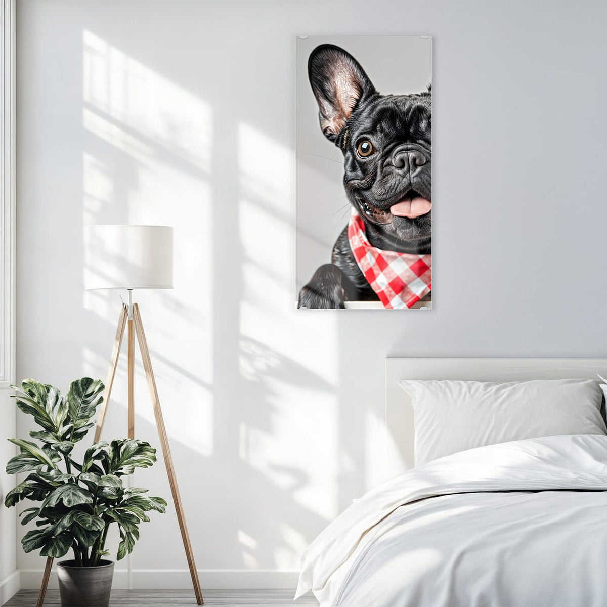 11 Größen – von 30 × 60 bis 60 × 150 cm – Wandbild - Bulldogge mit Halstuch - Hochformat