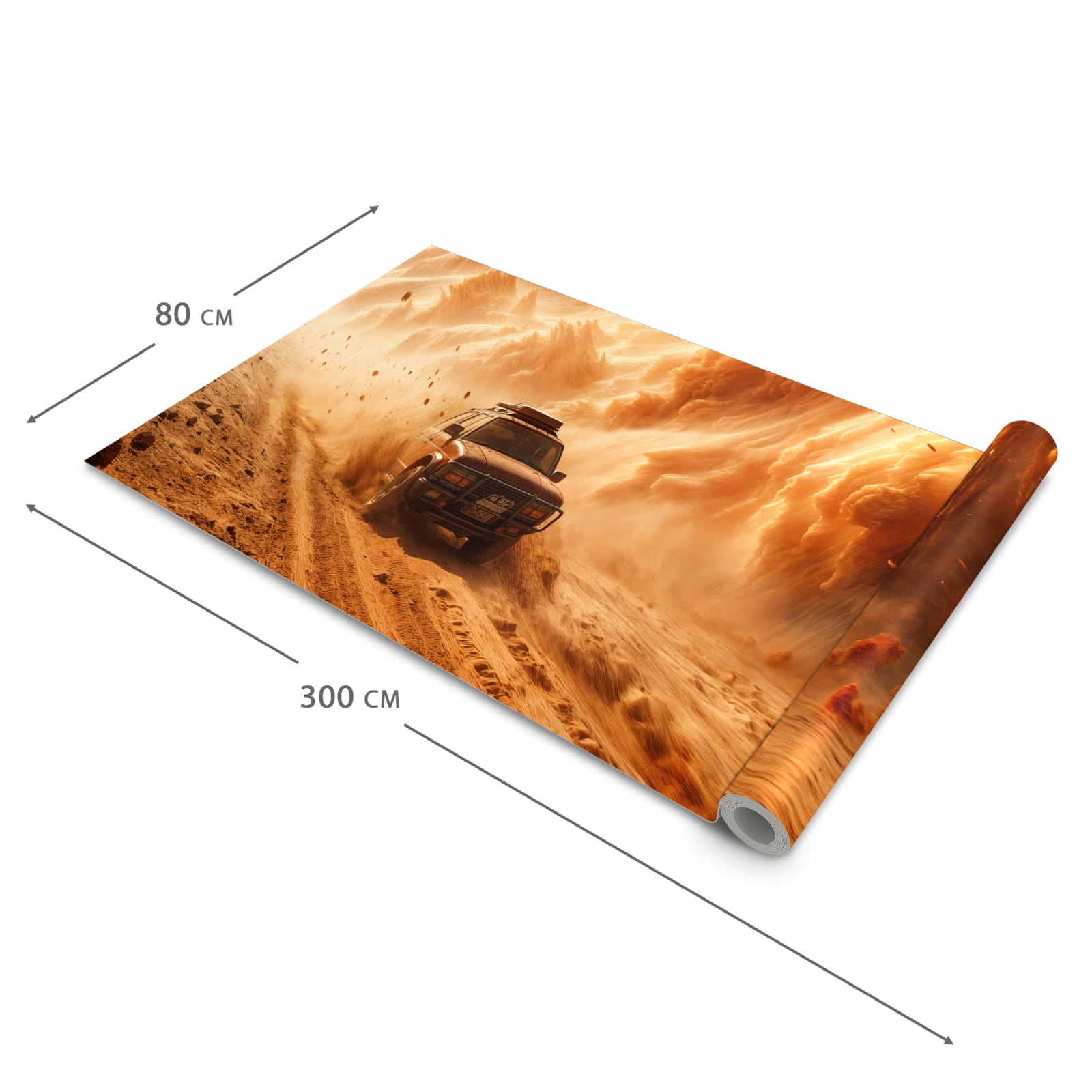 Hygienischer rutschfester Teppich mit Motiv Sandsturm Jeep Abenteuer in der Grösse 60x90 cm