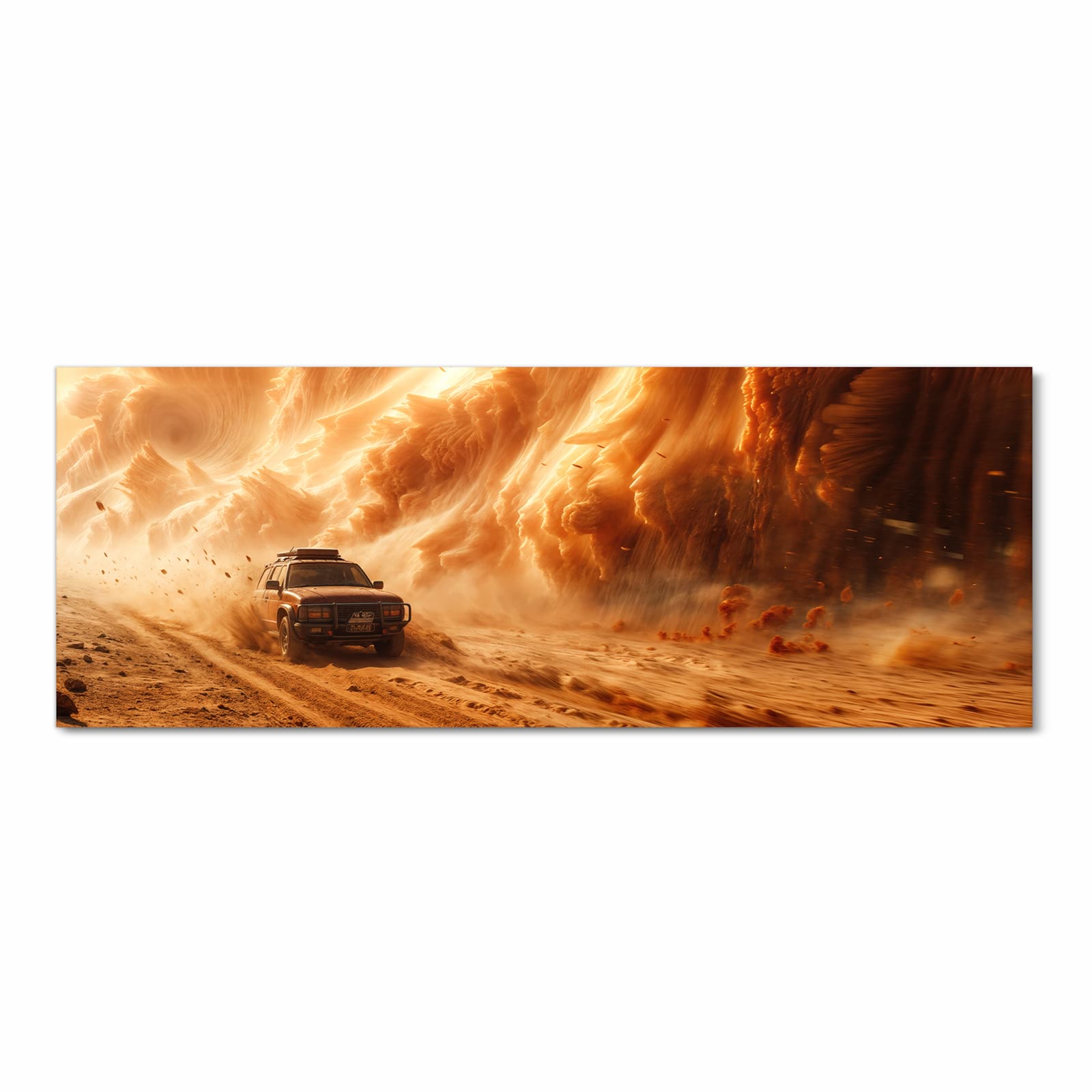Pflegeleichter rutschfester Küchenläufer mit Motiv Sandsturm Jeep Abenteuer in Frontansicht