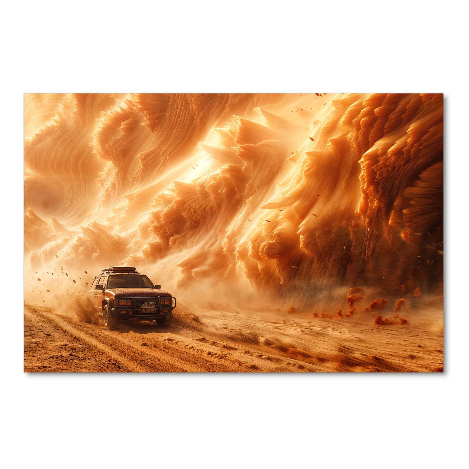 Flacher rutschfester Küchenläufer mit Motiv Sandsturm Jeep Abenteuer in Frontansicht