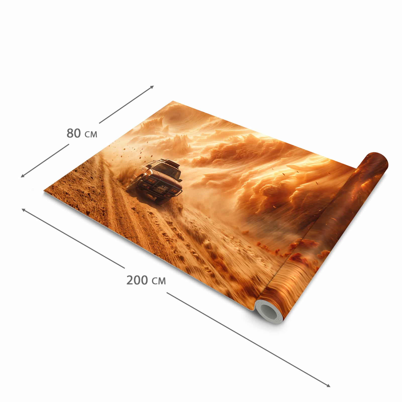 Rutschhemmender Läufer Eingangsbereich mit Motiv Sandsturm Jeep Abenteuer in der Grösse 60x90 cm