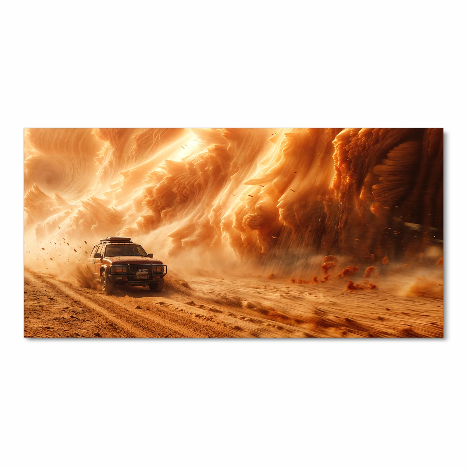 Großer Küchenteppich mit Motiv Sandsturm Jeep Abenteuer in Frontansicht für optimalen Trittkomfort