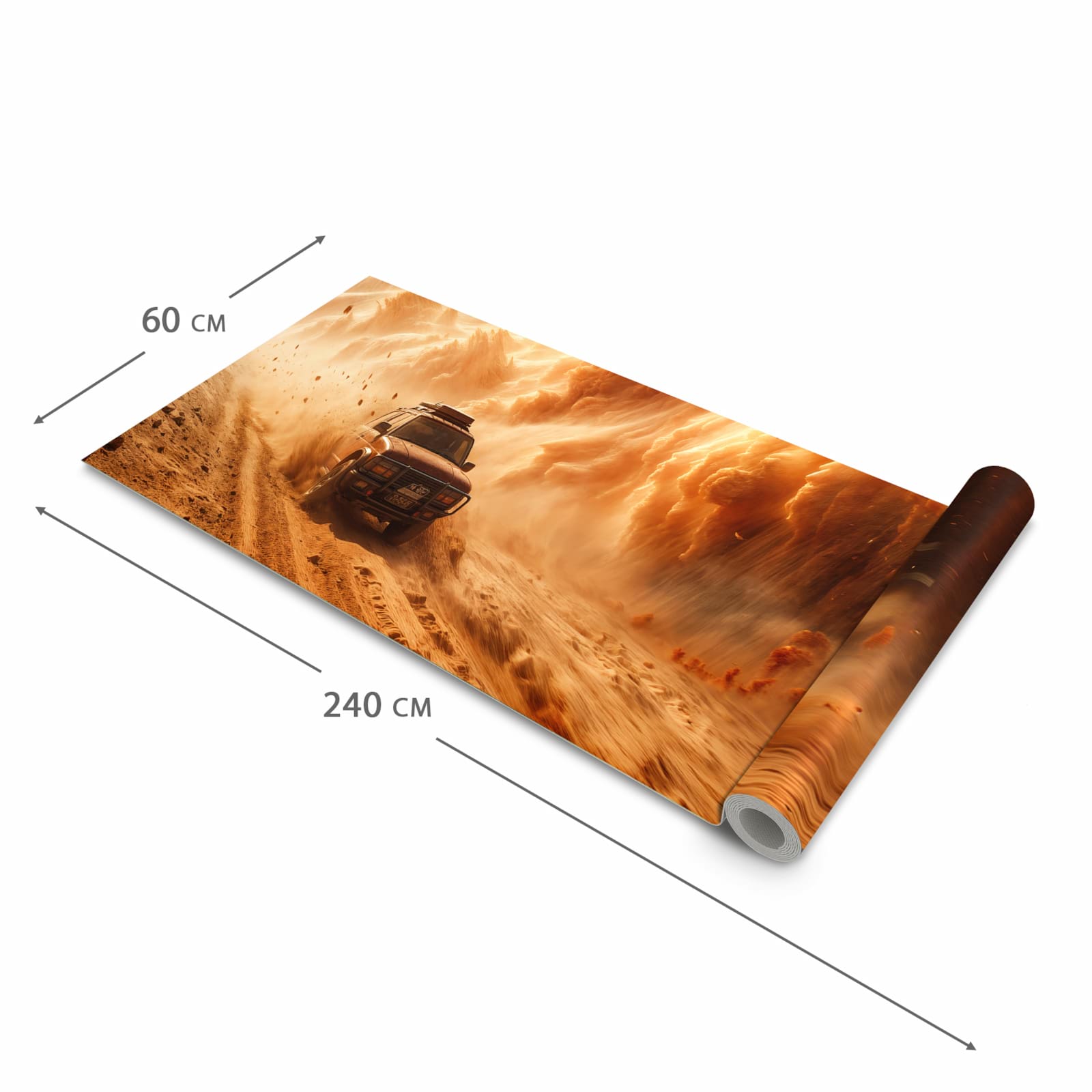 Langlebiger Teppichläufer für die Küche mit Motiv Sandsturm Jeep Abenteuer in der Grösse 60x90 cm