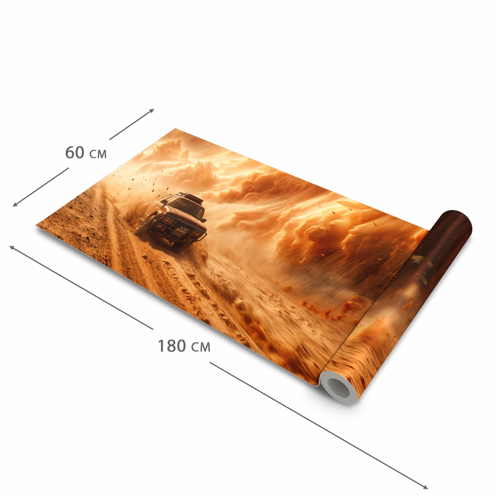 Geruchsneutraler Küchenläufer mit Motiv Sandsturm Jeep Abenteuer in der Grösse 60x90 cm