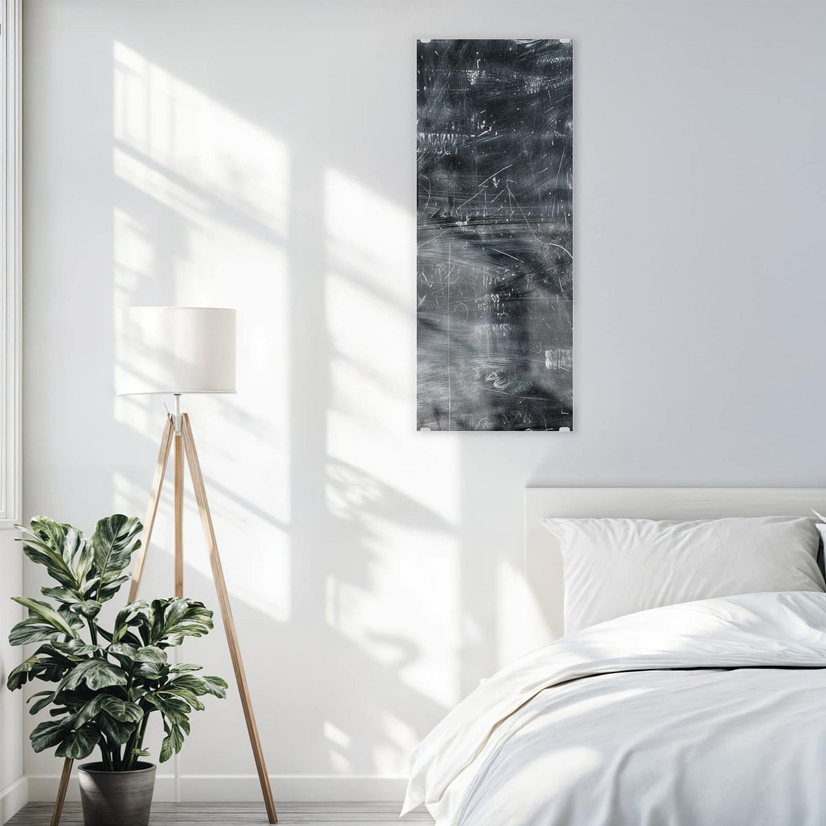 Glasbild Kratzspuren in Schwarz an der Wand – Schwarz-graue Fläche mit hellen Kratz- und Schleifspuren