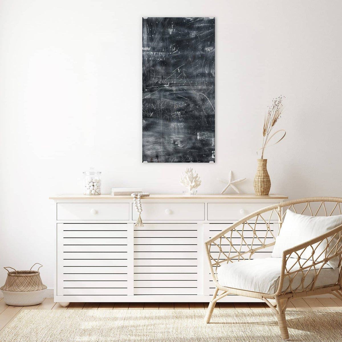 Glasbild Kratzspuren in Schwarz an der Wand – Schwarz-graue Fläche mit hellen Kratz- und Schleifspuren