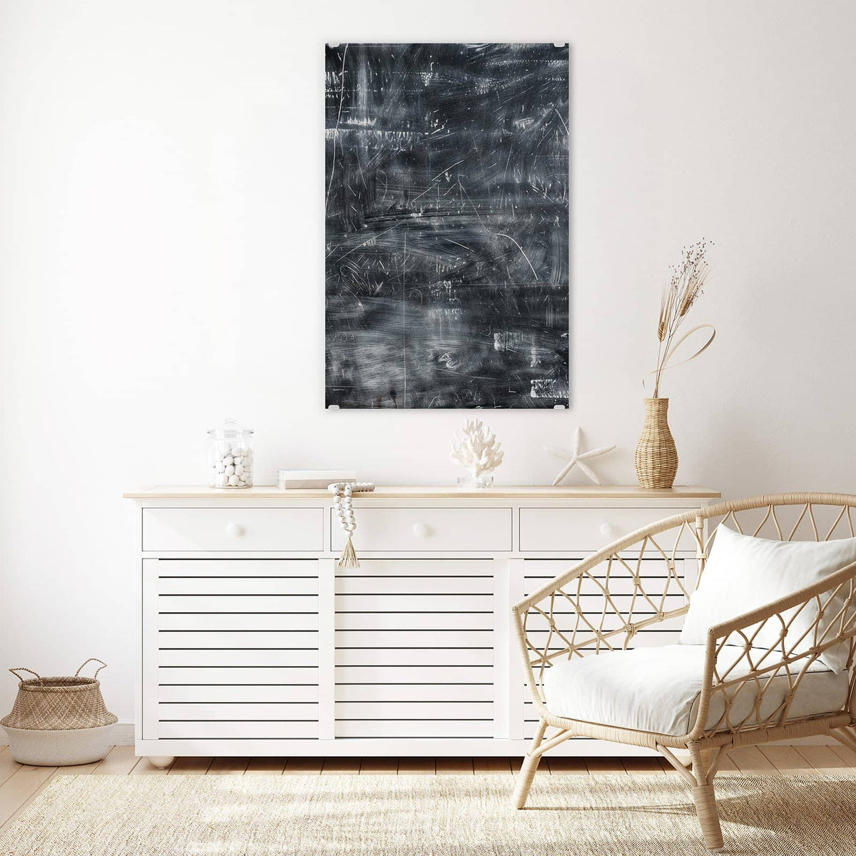 Glasbild Kratzspuren in Schwarz an der Wand – Schwarz-graue Fläche mit hellen Kratz- und Schleifspuren