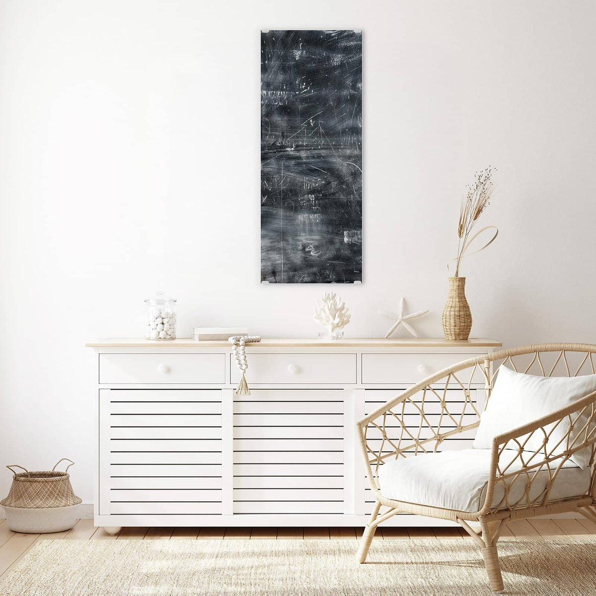 Glasbild Kratzspuren in Schwarz an der Wand – Schwarz-graue Fläche mit hellen Kratz- und Schleifspuren