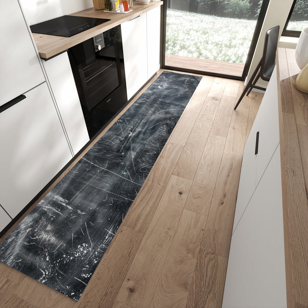 13 Größen – von 60 × 90 bis 80 × 300 cm – Küchenläufer - Kratzspuren in Schwarz