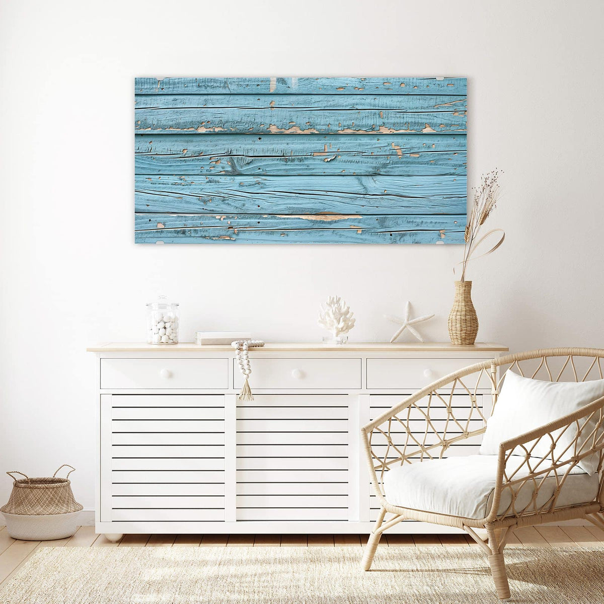 Echtglas, 4 mm – kein Acryl, keine Folie – Wandbild - Abblätterndes Hellblau - Querformat