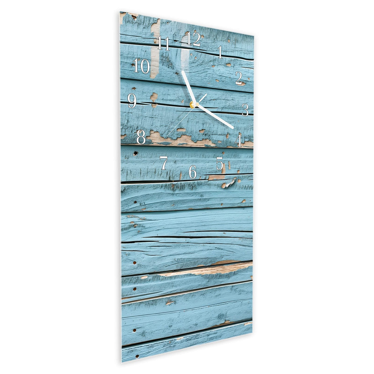 Vormontiert – mit Schwebeeffekt – Wanduhr Gealtertes Holz aus Glas – Hochformat 30 × 60 cm