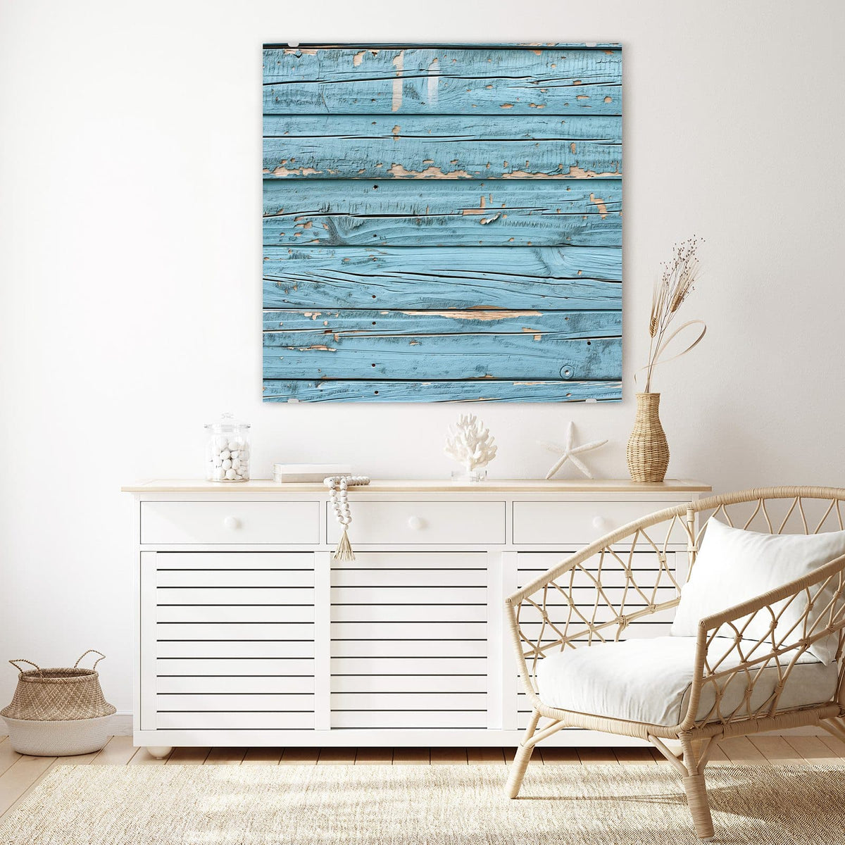 Echtglas, 4 mm – kein Acryl, keine Folie – Wandbild - Abblätterndes Hellblau - Quadratisch