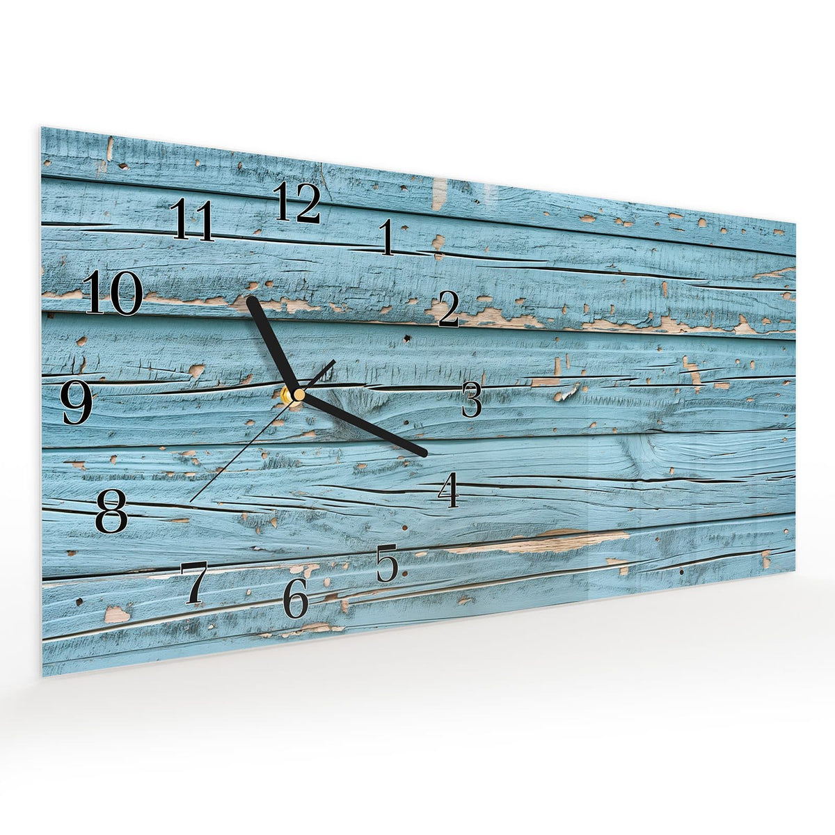 Vormontiert – mit Schwebeeffekt – Wanduhr Gealtertes Holz aus Glas – Querformat 60 × 30 cm