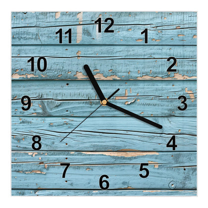 Wanduhr Quadratisch mit dem Motiv Abblätterndes Hellblau