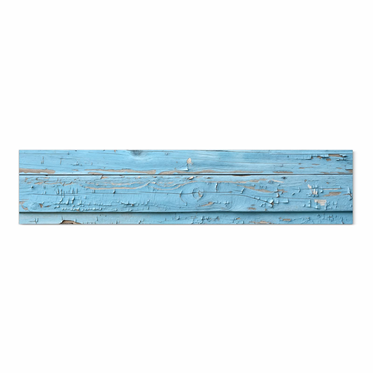 Pflegeleichter langer Teppich mit Motiv Altes Holzblau in Frontansicht für den Flur