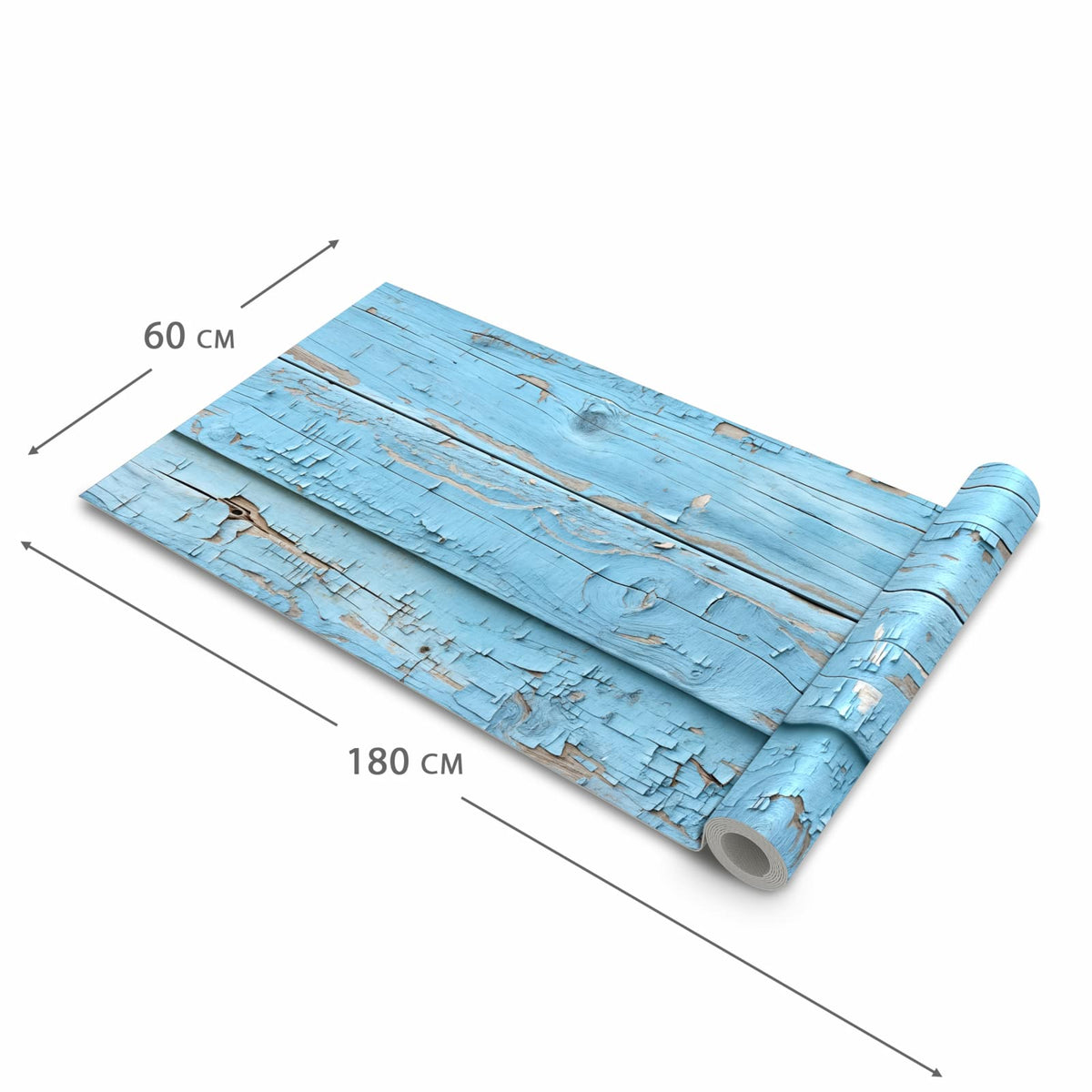 Flacher rutschfester Küchenläufer mit Motiv Altes Holzblau in der Grösse 60x300 cm