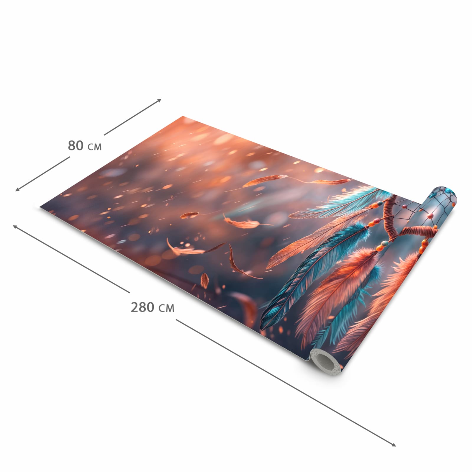 Großer Küchenteppich mit Motiv Traumfänger Federn in der Grösse 60x300 cm für Trittkomfort