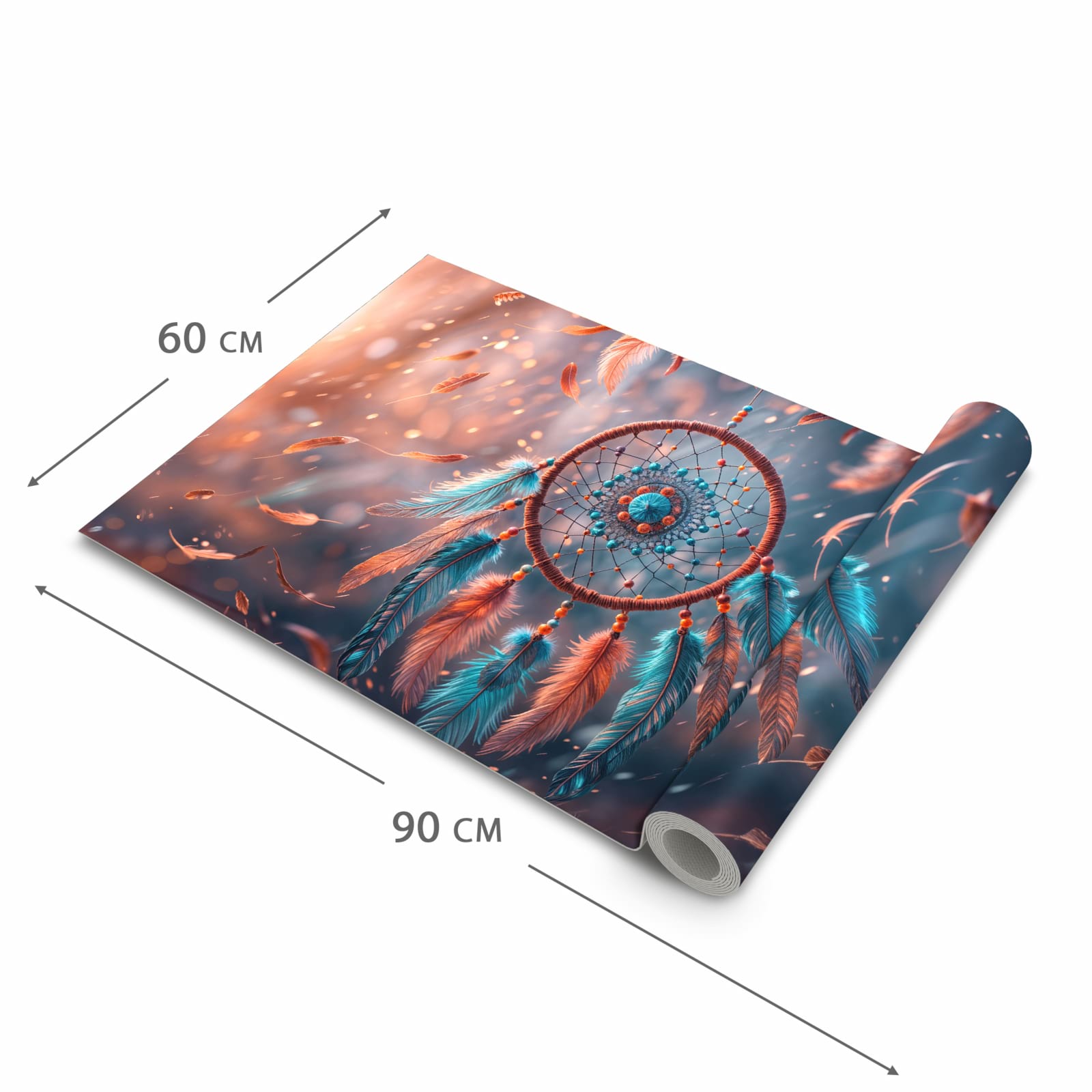 Geräuschdämpfender Küchenteppich mit Motiv Traumfänger Federn in der Grösse 60x300 cm