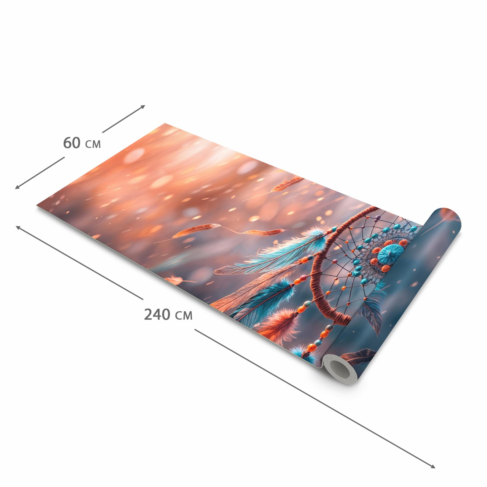 Formstabiler waschbarer Küchenteppich mit Motiv Traumfänger Federn in der Grösse 60x300 cm