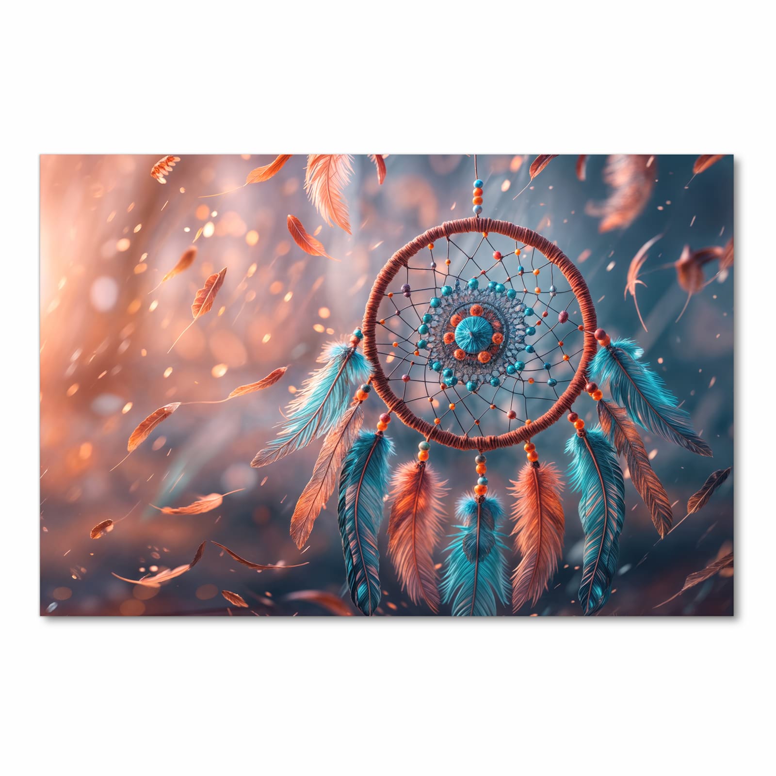 Wasserabweisender Küchenläufer mit Motiv Traumfänger Federn in Frontansicht