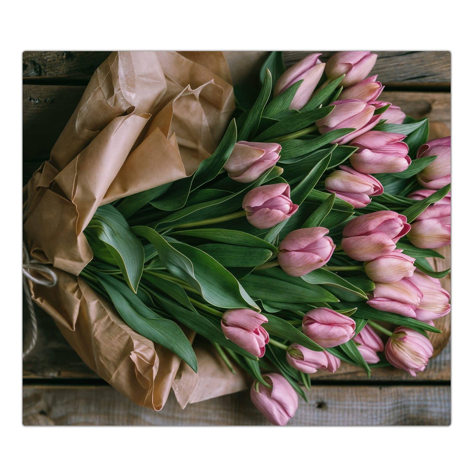 1-teilige Kochfeldabdeckung mit Rosa Tulpenstrauß-Motiv in der Frontansicht
