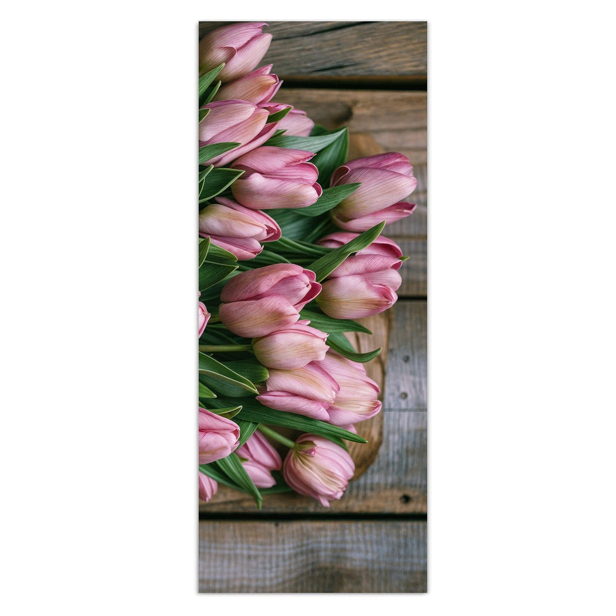 Wandbild - Rosa Tulpenstrauß - Hochformat – Rosa Tulpen in braunem Packpapier