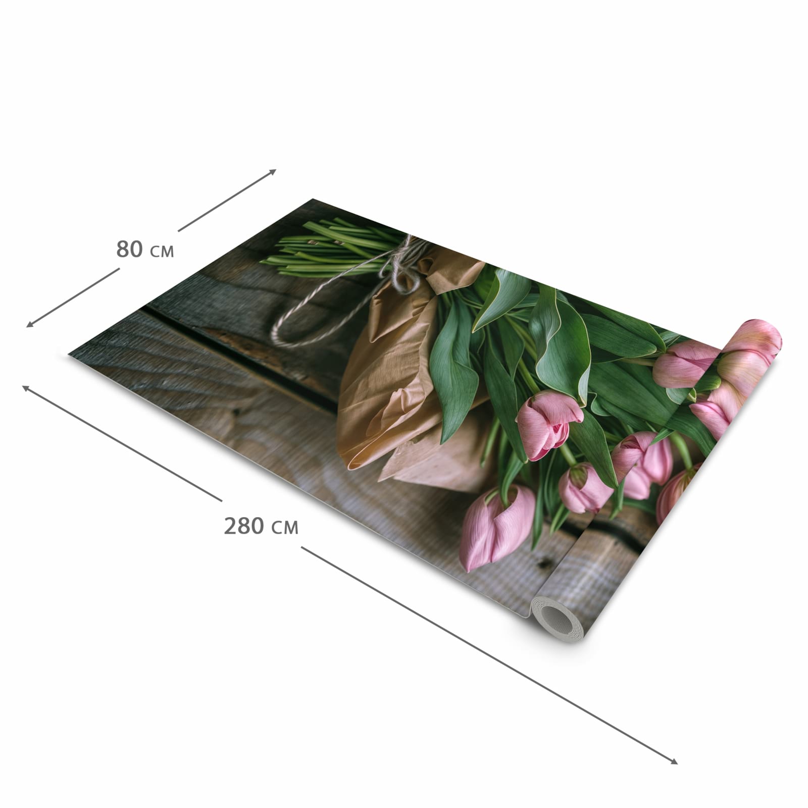 Langlebiger waschbarer Teppich mit Motiv Rosa Tulpenstrauss in der Grösse 60x300 cm