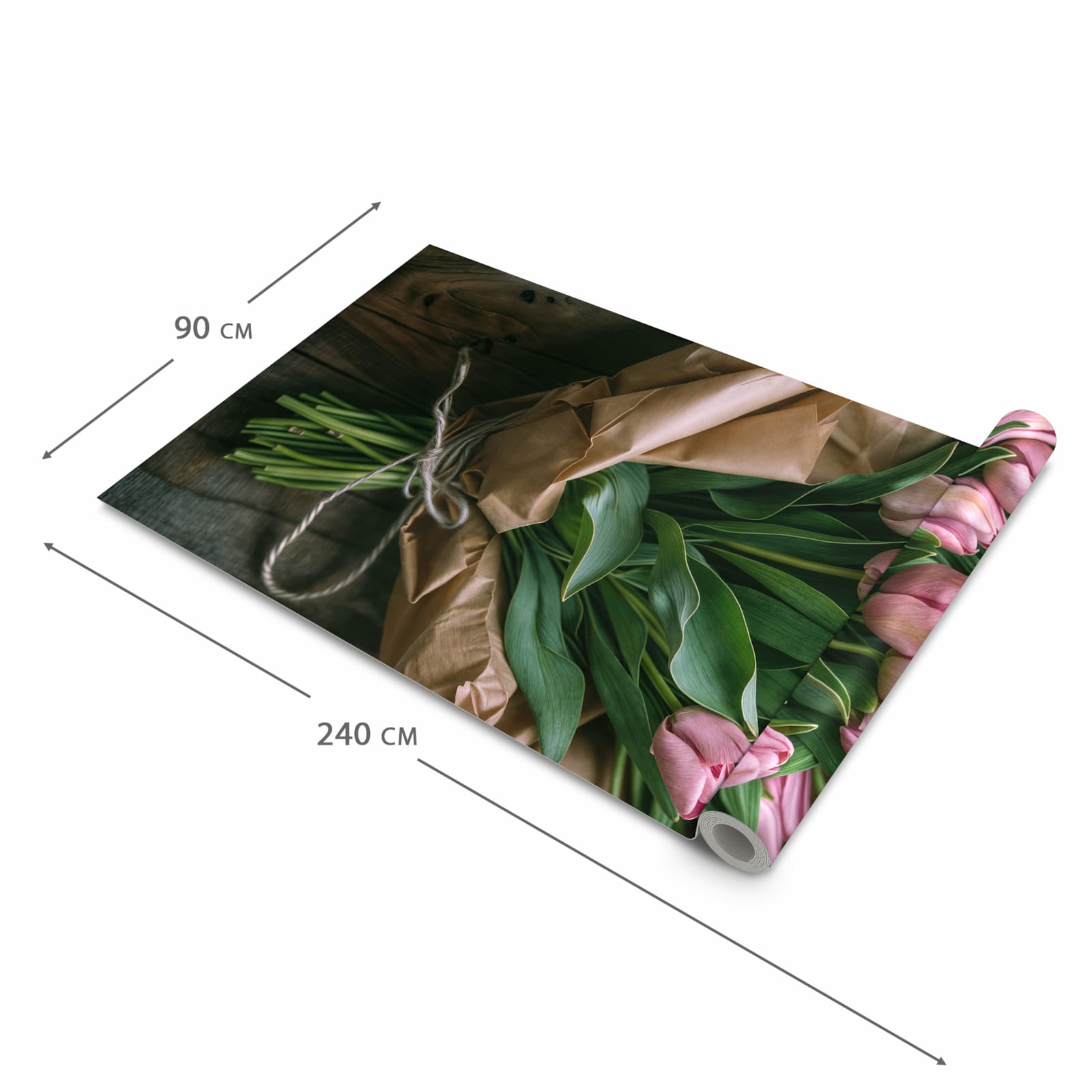 Rutschfester Küchenteppich mit Motiv Rosa Tulpenstrauss in der Größe 60x300 cm schützt den Boden