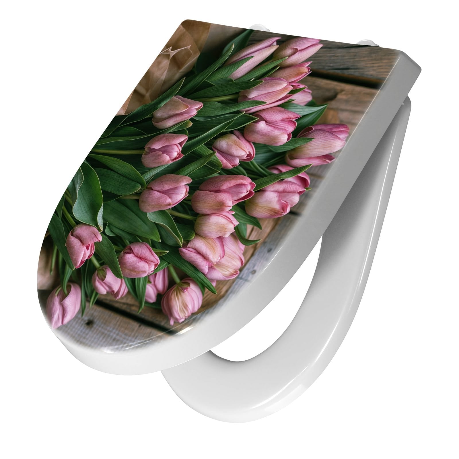 WC-Sitz mit Absenkautomatik Rosa Tulpenstrauss