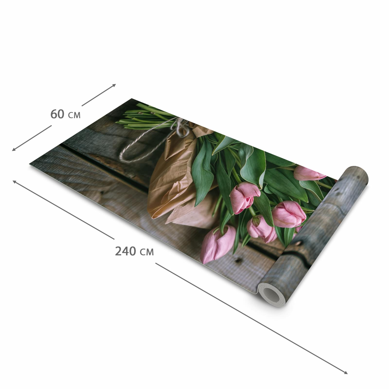 Rutschhemmender waschbarer Küchenläufer mit Motiv Rosa Tulpenstrauss in der Größe 60x270 cm