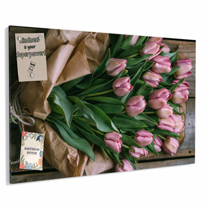 Metall Magnettafel mit dem Motiv Rosa Tulpenstrauß