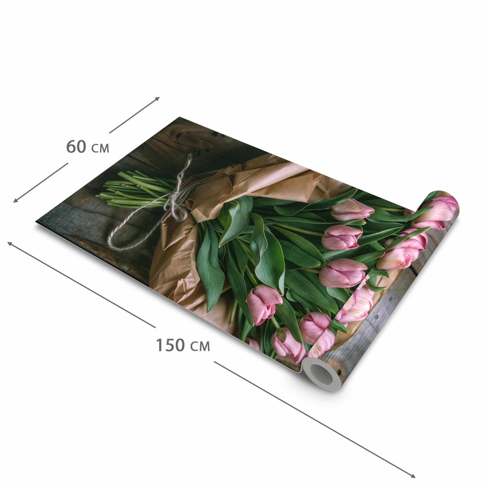 Pflegeleichter Teppichläufer für die Küche mit Motiv Rosa Tulpenstrauss in der Grösse 60x270 cm