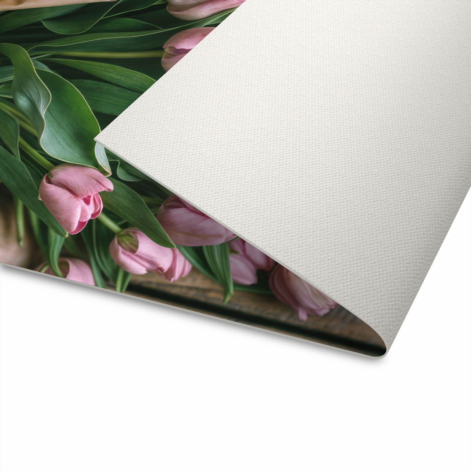 Rutschfester dünner Teppich mit Motiv Rosa Tulpenstrauss spart Zeit bei der Küchenreinigung